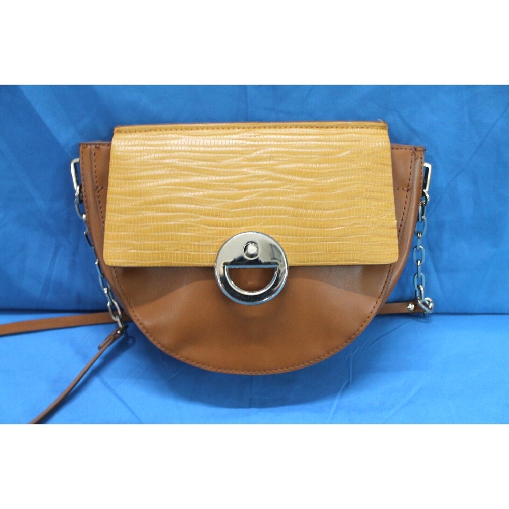 ZARA BASIC Brown FAUX LEATHER Lizard Print Flap CHAIN LINK STRAP Crossbody Bag
